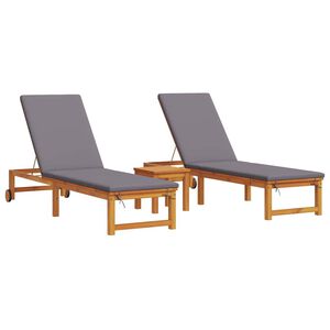 vidaXL Șezlong 3 pcs Maro Lemn Solid de Acacia