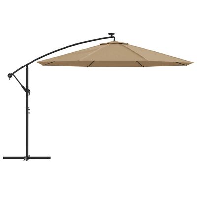 vidaXL Umbrelă de consolă cu LED și stâlp de metal, gri taupe, 350 cm