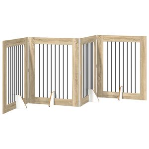 vidaXL Poartă pentru c&acirc;ini pliabilă cu suporturi 4 buc. Stejar Sonoma