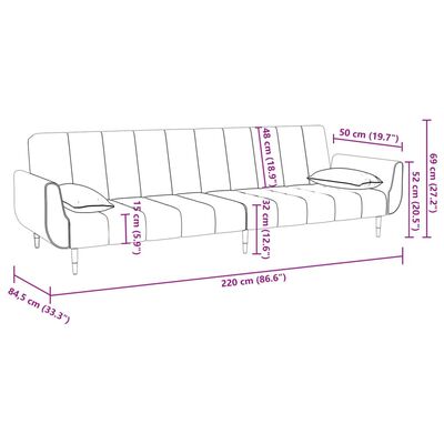 vidaXL Canapea extensibilă cu 2 locuri,taburet&2 perne,catifea,crem