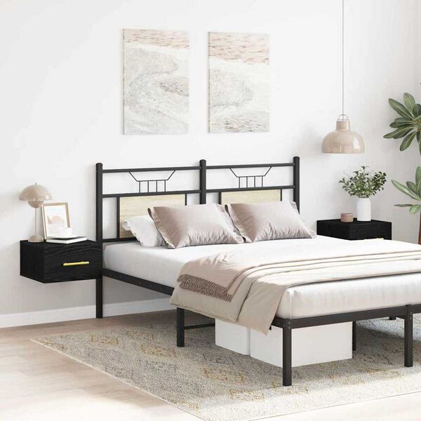 vidaXL Dulap de noapte Pe perete 2 pcs Stejar Negru 35 x 35 x 20 cm