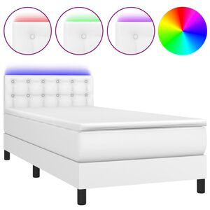 vidaXL Pat continental cu saltea & LED, alb, 80x200 cm, piele eco