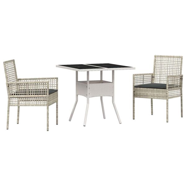 vidaXL Set de masă pentru grădină 3 pcs Gri Rattan poli