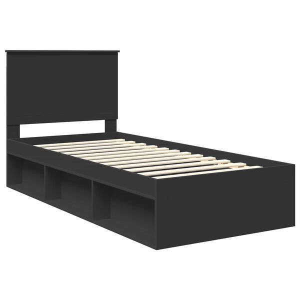 vidaXL Cadru de pat cu headboard Negru 90 x 190 cm Lemn de pin masiv