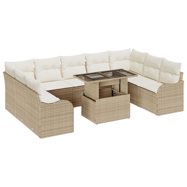 vidaXL Set de canapele pentru grădină cu pernă 10 pcs Bej Poli Rattan