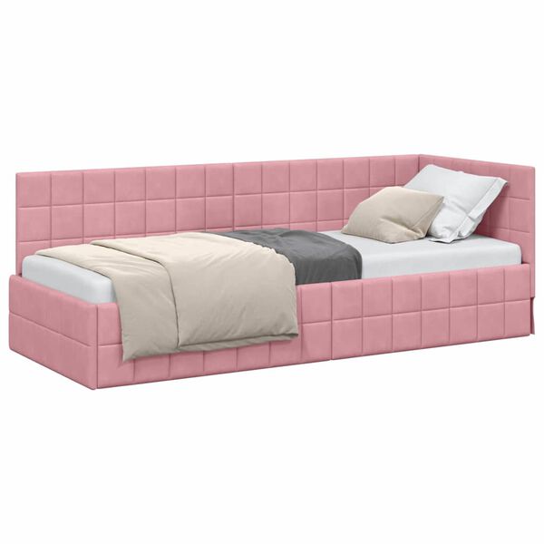 vidaXL Cadru de pat colțar cu headboard Roz 80 cm x 200 cm Catifea