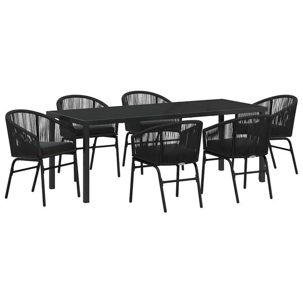 vidaXL Set de masă pentru grădină 7 pcs Negru