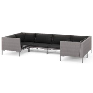 vidaXL Set de mobilier de grădină & perne 6 piese gri &icirc;nchis poliratan