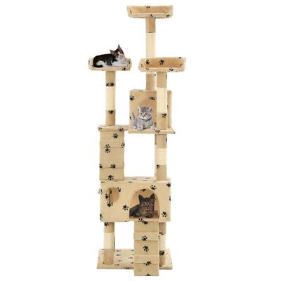 vidaXL Ansamblu pisici cu funie sisal, 170 cm, imprimeu lăbuțe, bej