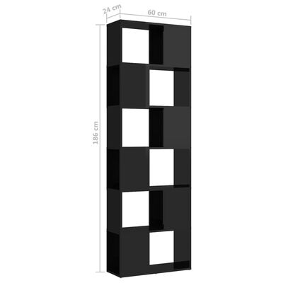 vidaXL Bibliotecă/Separator cameră, negru extralucios, 60x24x186 cm