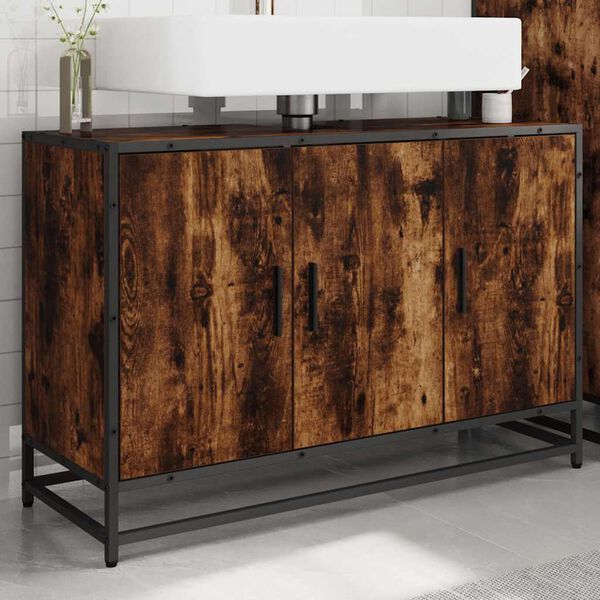 vidaXL Dulap pentru chiuveta de baie stejar afumat 90x33x60 cm lemn