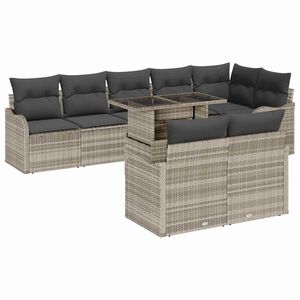 vidaXL Set de lounge cu pernă 9 pcs Gri deschis Rattan poli