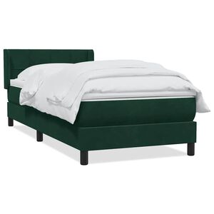 vidaXL Pat box spring cu saltea, verde &icirc;nchis, 80x220 cm, catifea