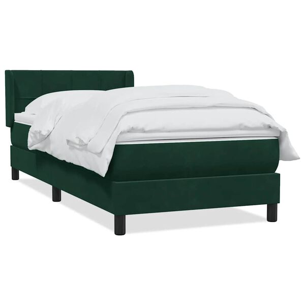 vidaXL Pat box spring cu saltea, verde &icirc;nchis, 80x220 cm, catifea