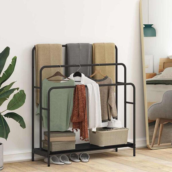 vidaXL Stativ pentru haine cu raft Stejar Negru 90 x 30 x 100,5 cm