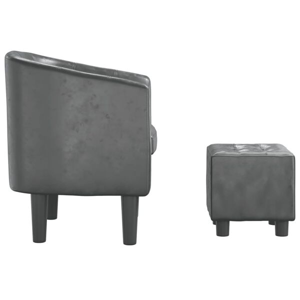vidaXL Fotoliu tip cuvă cu taburet, gri, piele ecologică