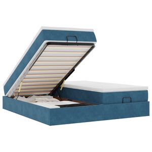 vidaXL Cadru pat otoman cu saltele Albastru &icirc;nchis 160x200cm catifea