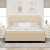 vidaXL Pat cu arcuri cu saltea cu headboard Crem 180 x 200 cm țesătură