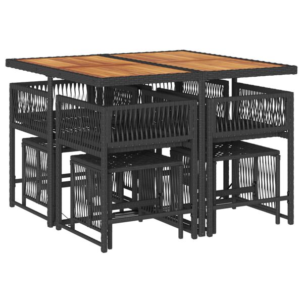 vidaXL Set mobilier de grădină cu perne, 9 piese, negru, poliratan