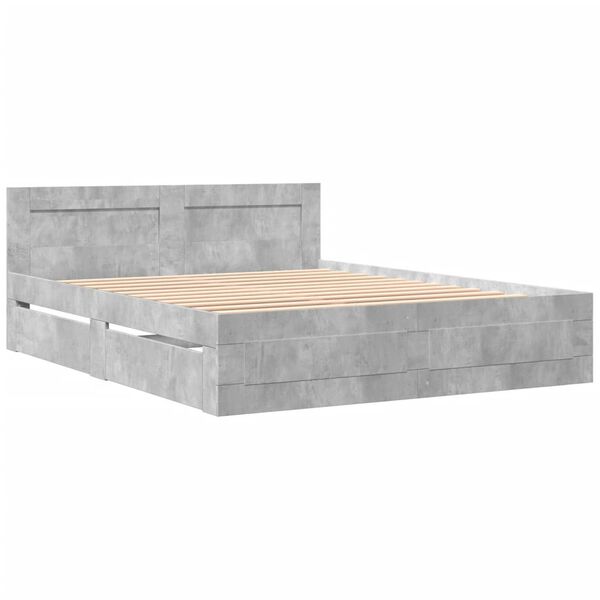 vidaXL Cadru de pat cu tăblie gri beton 150x200 cm lemn prelucrat