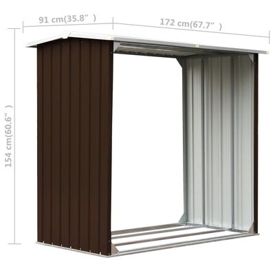 vidaXL Șopron depozitare lemne, maro, 172x91x154 cm, oțel galvanizat