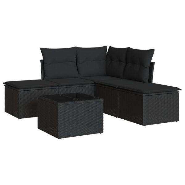 vidaXL Set mobilier de grădină cu perne, 6 piese, negru, poliratan