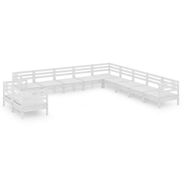 vidaXL Set mobilier de grădină, 11 piese, alb, lemn masiv de pin