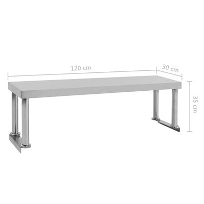 vidaXL Raft superior masă de lucru, 120x30x35 cm, oțel inoxidabil