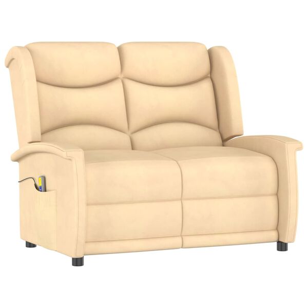 vidaXL Fotoliu rabatabil de masaj cu 2 locuri, crem, microfibră