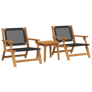 vidaXL Scaune de Grădină cu Masă 3 pcs Negru Lemn Solid de Acacia