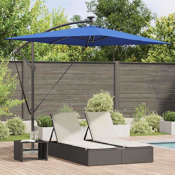 vidaXL Parasol banana cu brațe albastru 294 x 200 x 254 cm
