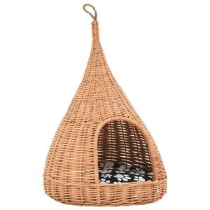 vidaXL Casă pentru pisici cu pernă, 40x60 cm, salcie naturală, teepee