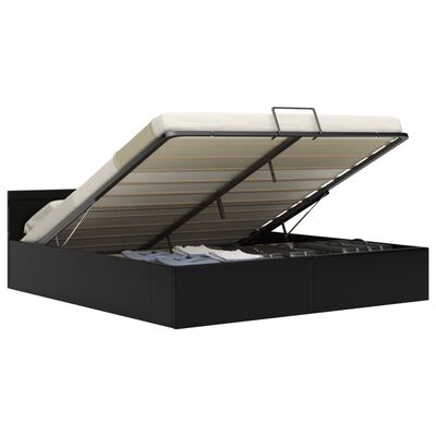 vidaXL Cadru pat hidraulic cu ladă LED negru 160x200cm piele ecologică