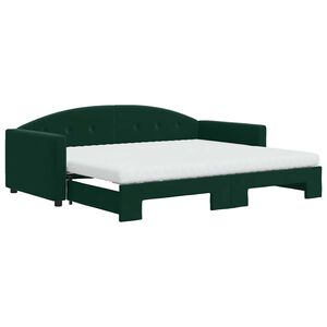 vidaXL Pat de zi cu extensie și saltele verde &icirc;nchis 90x200 cm catifea