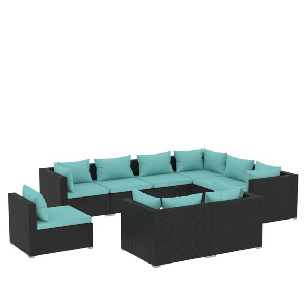 vidaXL Set mobilier de grădină cu perne, 9 piese, negru, poliratan