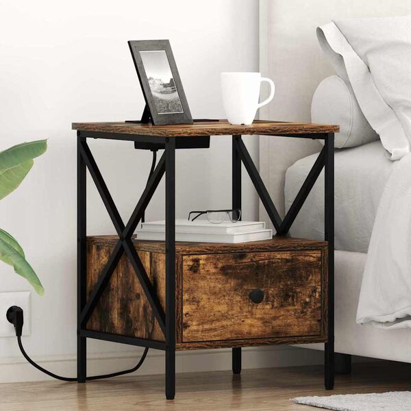 vidaXL Dulap de noapte 2 pcs Stejar fumuriu 41,5 x 40,5 x 55 cm