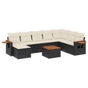 vidaXL Set mobilier de grădină cu perne, 9 piese, negru, poliratan