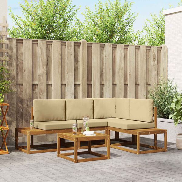 vidaXL Set de canapele de exterior cu pernă 5 Bucată Natural și Bej