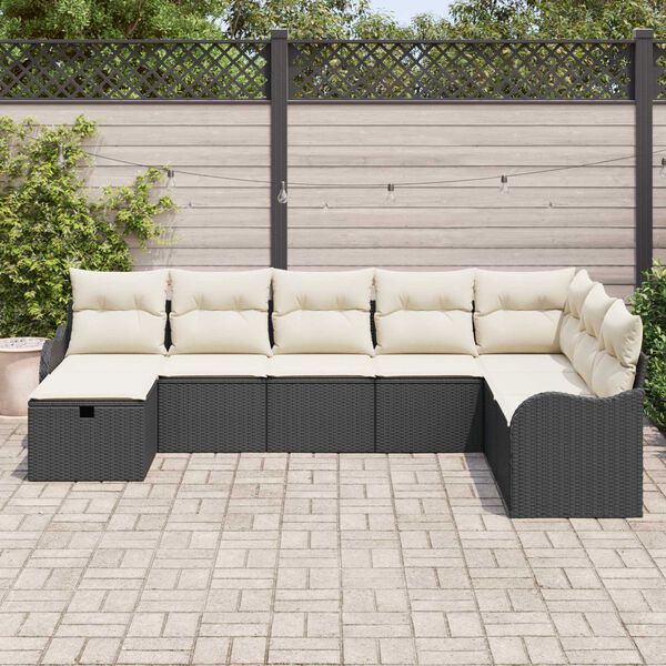 vidaXL Set de canapele pentru grădină cu pernă 8 pcs Negru Rattan poli