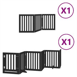 vidaXL Poartă c&acirc;ini pliabilă cu ușă 9 panouri negru, 450 cm, lemn plop