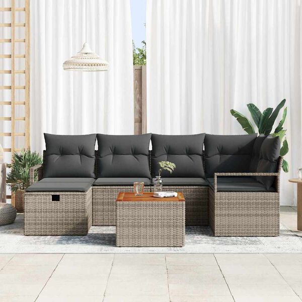 vidaXL Set de canapele pentru grădină cu pernă 7 pcs Gri Rattan poli