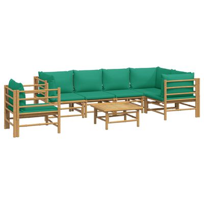 vidaXL Set mobilier de grădină cu perne verzi, 7 piese, bambus