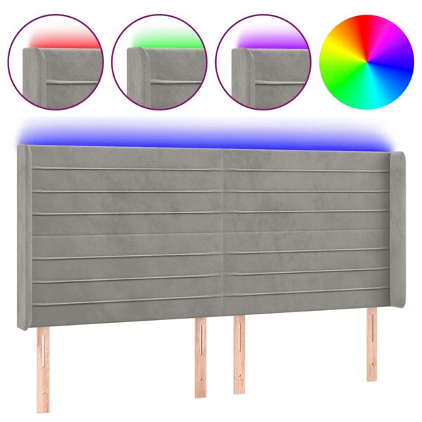 vidaXL Tăblie de pat cu LED, gri deschis, 183x16x118/128 cm, catifea