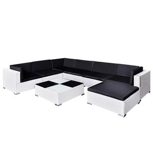 vidaXL Set mobilier de grădină cu perne, 8 piese, alb, poliratan