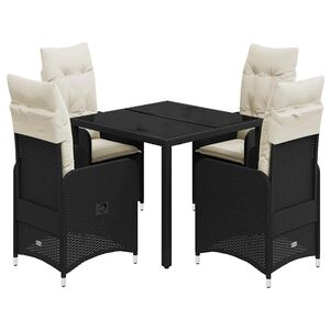 vidaXL Set bistro de grădină cu perne, 5 piese, negru, poliratan