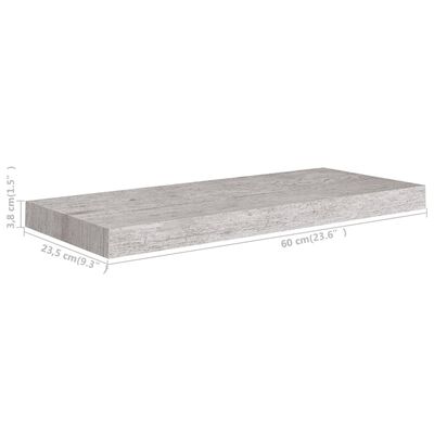 vidaXL Raft de perete suspendat, gri beton, 60x23,5x3,8 cm, MDF