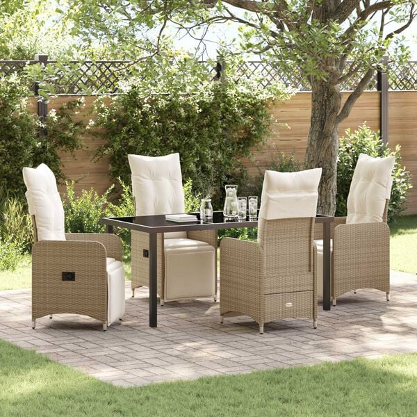 vidaXL Set de masă pentru grădină cu pernă 5 pcs Bej Rattan poli