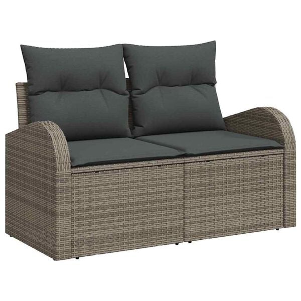vidaXL Set de canapele pentru grădină cu pernă 7 pcs Gri Rattan poli