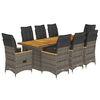 vidaXL Set bistro de grădină cu perne, 9 piese, gri, poliratan