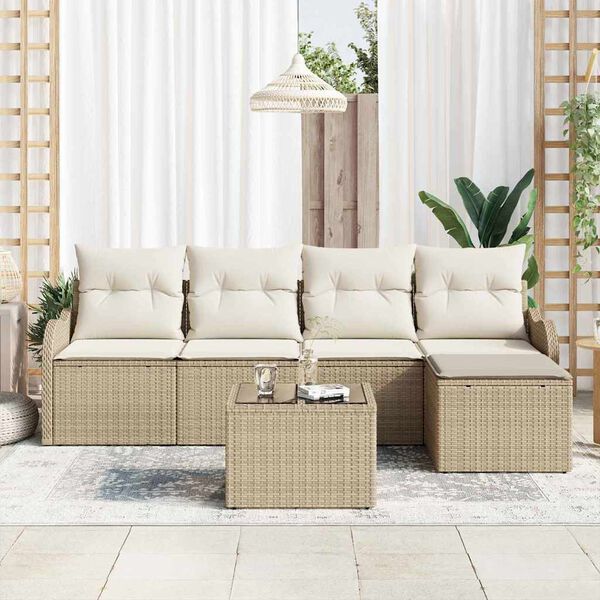vidaXL Set de canapele pentru grădină cu pernă 6 pcs Maro Rattan poli